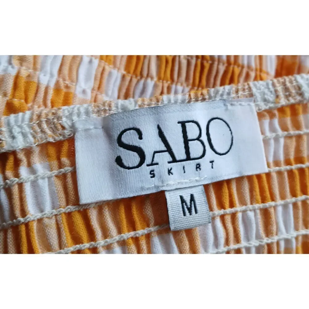 Sabo skirt womens medium yellow gingham plaid Square Neck bodysuit Ruched